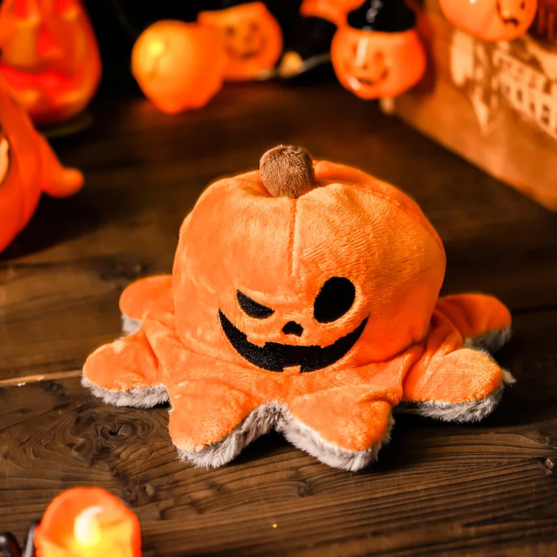 Peluche réversible Halloween – Citrouille & pieuvre pirate