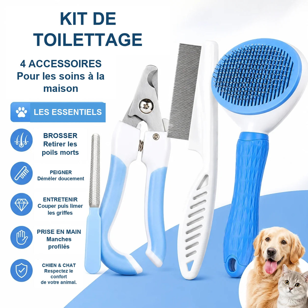 Kit de toilettage 4 pièces – Chien & chat – vue 1