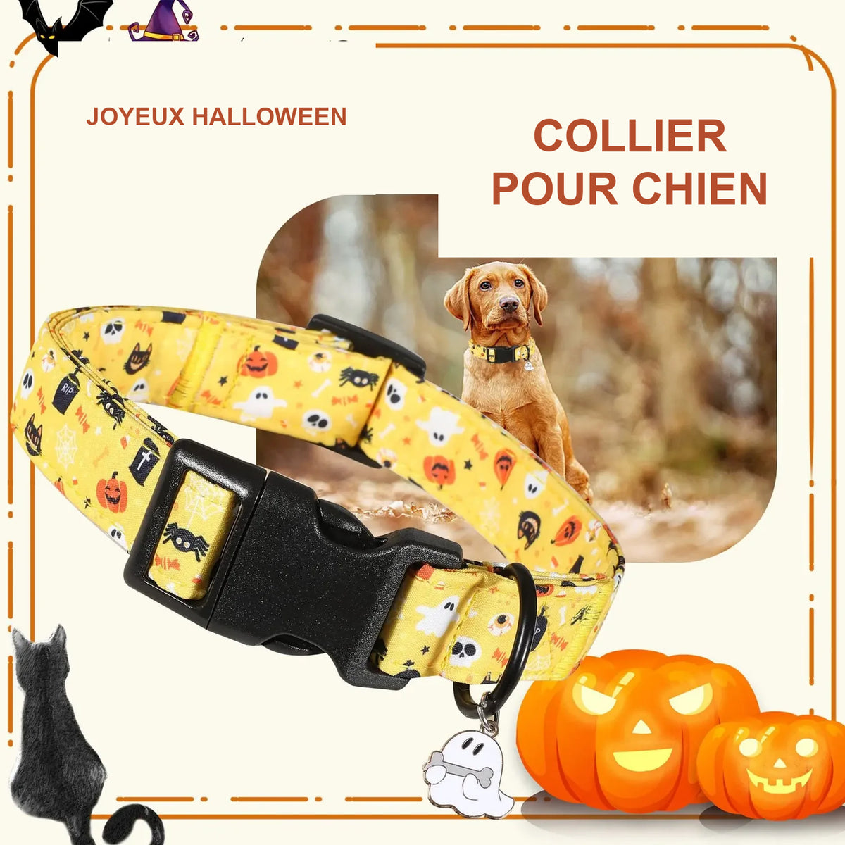 Collier Halloween réglable – Chien, 7 motifs